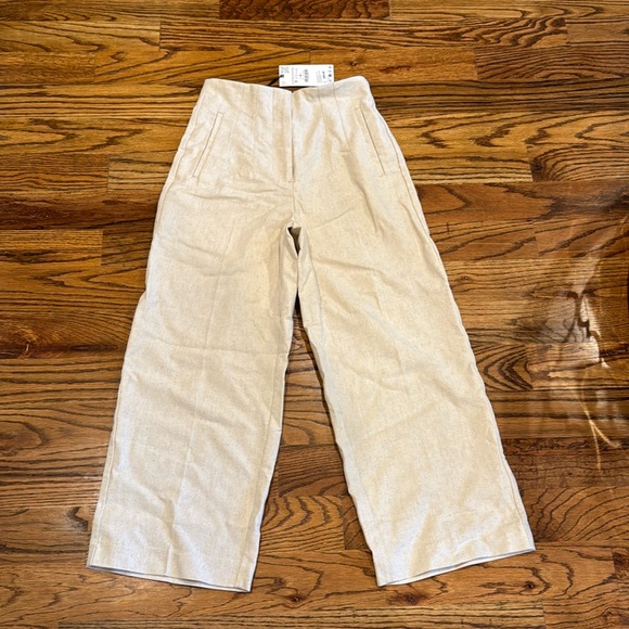 NWT Zara high waisted linen cropped wide leg pants - Picture 3 of 6